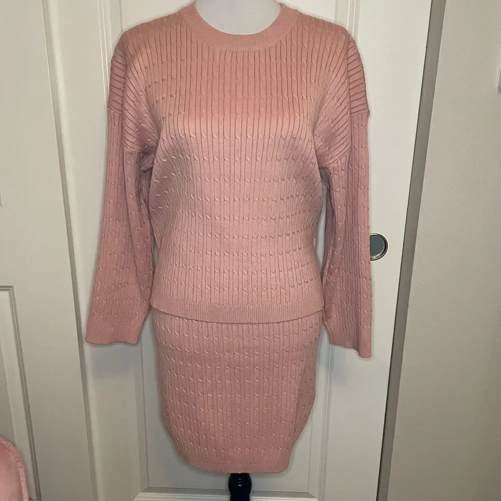 Dusty Rose Sweater and Skirt Matching Set size Small